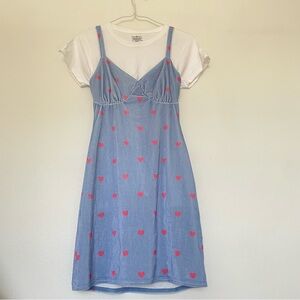 Daisy street mini cami dress with inner t shirt layer in velvet heart print